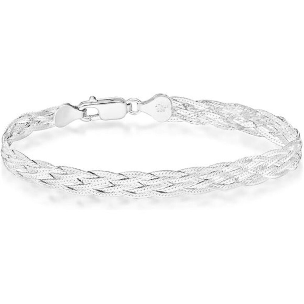 925 Sterling Silver Italian 6-Strand Diamond-Cut 7mm Braided Bracelet